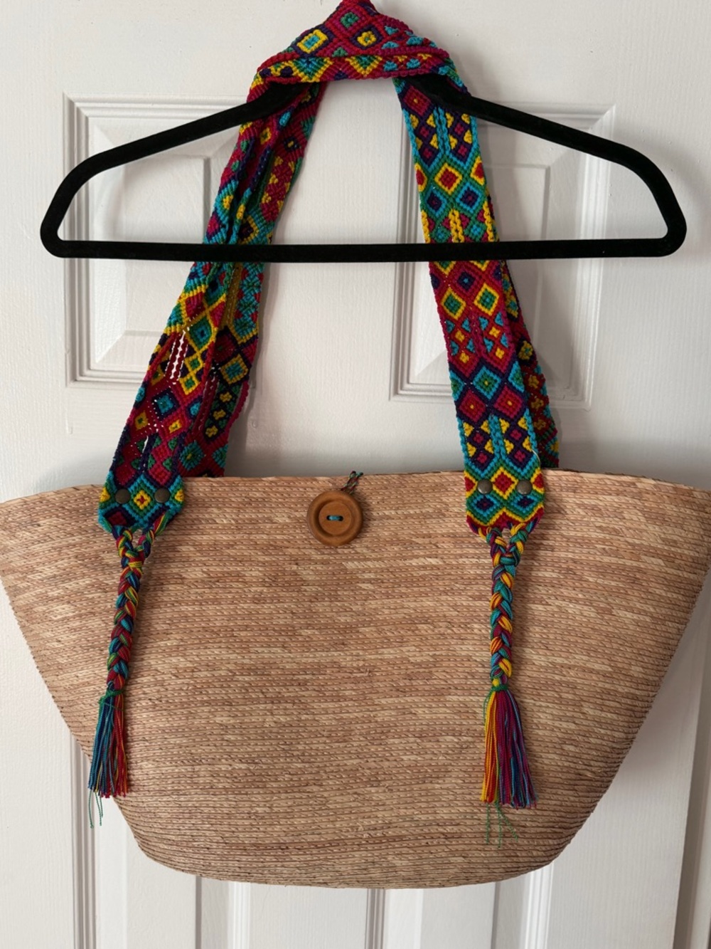 NWT Del Rio Woven Straw Tote with Multicolor Handwoven Straps